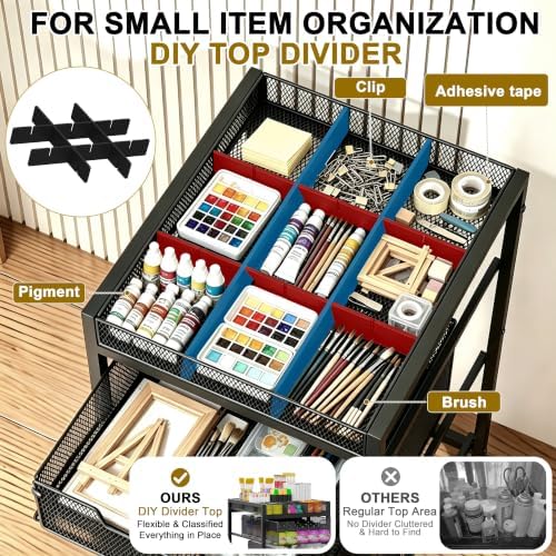 Rolling Utility Cart with 3 Drawers, Craft Organizer and Storage with DIY Divider, Lockable Wheels, Multi-Functional Storage for Art Supplies, Store for Brushes & Paints & Small Parts(Patent Pending) - Image 3