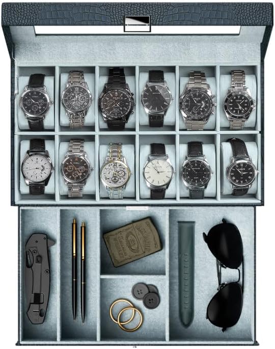 ProCase Watch Box, 12 Slot Watch Case for Men with Drawer, CrocCobaltBlue by ProCase