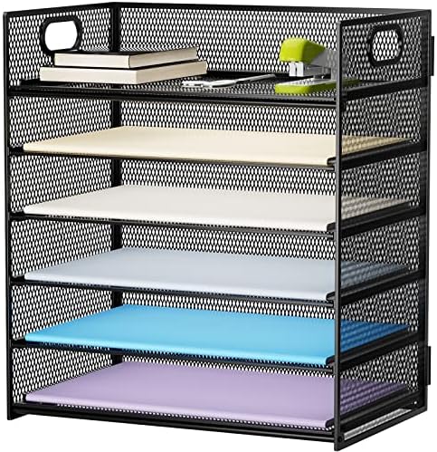 Marbrasse 6 Tier Paper Organizer Letter Tray - Mesh Desk File Organizer with Handle, Paper Sorter Organizer for Letter/A4 Office File Folder Holder - Black by Marbrasse