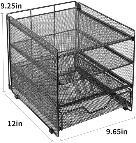 Desk Organizer, 4-Tier Desktop File Organizer with Drawer, Office Desk Accessories, File Sorters, Workspace Organizers for Office Supplies(Black Upgraded) - Image 2