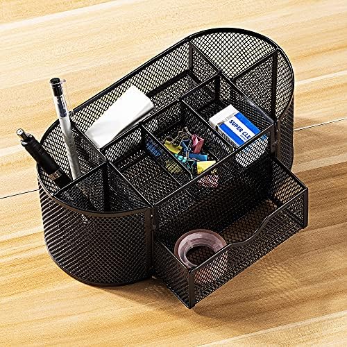 Amazon Basics Mesh Desk Organizer with Pen Holder, Pullout Drawer and Office Caddy Storage, 9.25" x 4.53" x 3.94", Black - Image 6